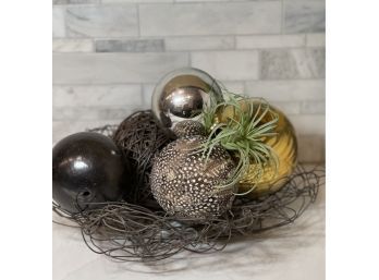 Organic And Artful Centerpiece With Wire Nest