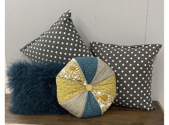 Designer Pillows Lot 1, Set Of Four Gray, Gold And Teal