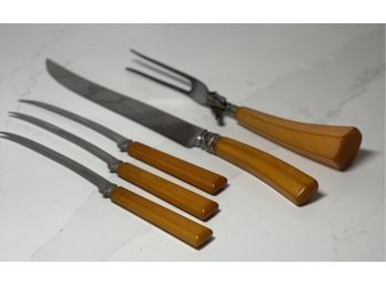 Vintage BAKELITE Sheffield Carving Utensils  3 Steak Knives