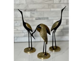 Mid Century Modern Brass Crane Figurines Set Of 3