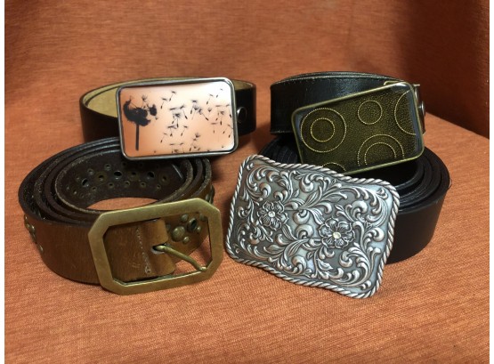 Lot Of 4 Belts With Fun Belt Buckles
