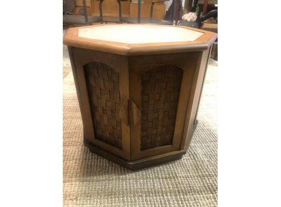 Mid Century Octagon Side Table With Travertine Top