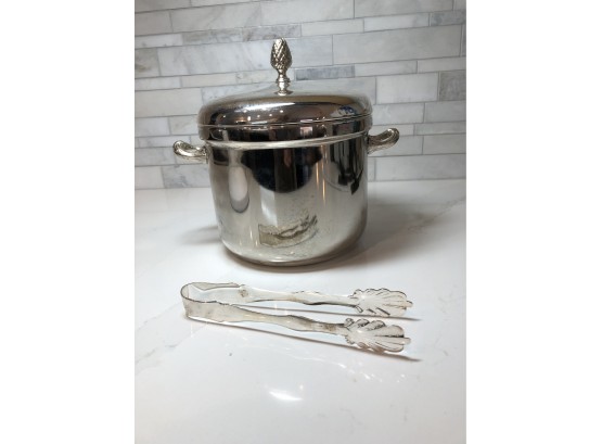 VINTAGE  INTERNATIONAL SILVER  ICE BUCKET COOLER WITH TONG COMPLETE SET