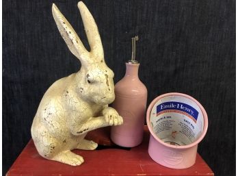 Emile Henry Salt Pig & Oil Cruet/dispenser And A Lovely Rabbit