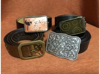 Lot Of 4 Belts With Fun Belt Buckles
