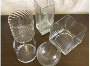 5 Clear Glass Vases