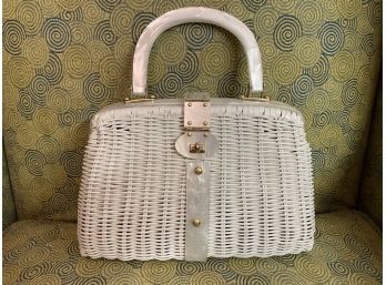 Vintage Purse With Lucite Handle And Embellishment