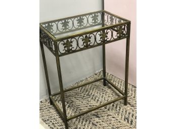 Ornate Metal And Glass Side Table