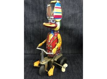 Tin Toy Wind-up Duck On A Bike