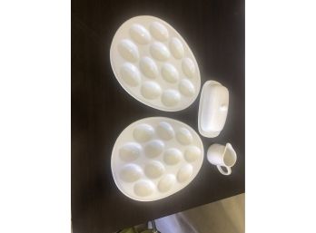 Deviled Egg Plates, Butter Container & Small Pitcher