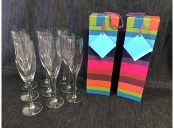 Six Champagne Glasses And Two Wine Bottle Gift Boxes