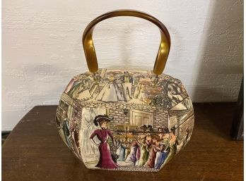 Anton Pieck Decoupaged Wooden Purse With Lucite Handle