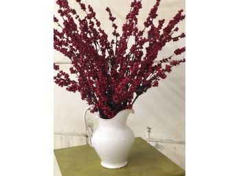 70 Shopping Days Left: Large White Ceramic Vase With Red Berry Stems,