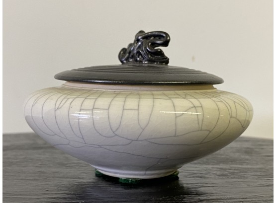 Fantastic Artisanal Crackle Porcelain Jar Signed With Double Glaze