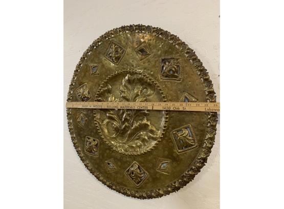 Large Vintage Hand Crafted Wall Decor Ornate Brass Plate 26 Inch