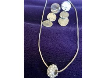 Sterling Silver Necklace With Rhinestone Slide And Artisan Earrings