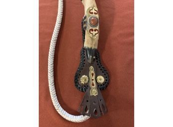 Unique Ornate Leather & Hoof  Whip