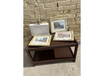 Little End Table Combo With Three Prints And A Table Lamp