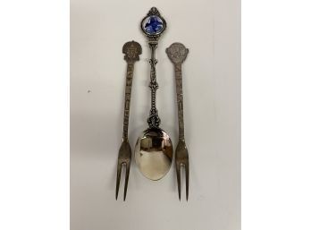 Two Small Mexican Silver Forks  And A Dutch Souvenir Spoon