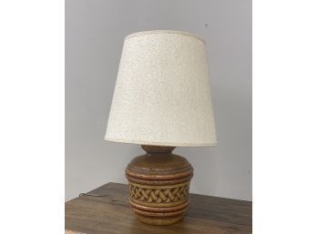 Vintage Basketweave Pottery Lamp With Original Shade