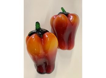 Vintage Hand Blown Murano Style Glass Red Peppers 3 X 5 Inches