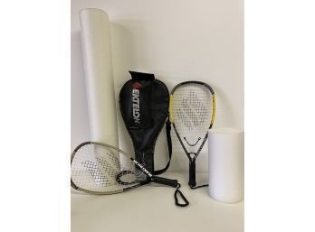 Two Nice Racketball Rackets And Stretch Out Rollers