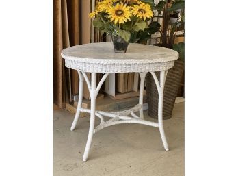 Antique White Rattan/wicker Oval Shaped Table.