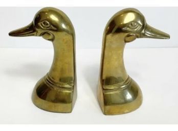 Vintage Solid Brass Duck Book Ends, Very Mid Century Modern