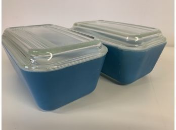 Vintage Pyrex Blue Rectangle Refrigerator Dishes With Lids