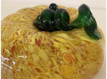 Mid Century Yellow & Orange Swirl Glass Pumpkin Approx. 5 X 3 Inches