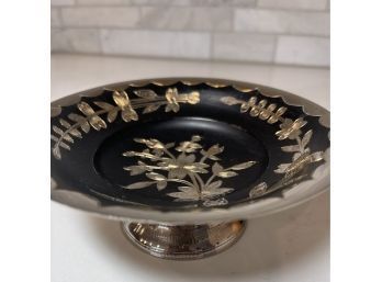 Beautifully Etched And Carved Enamel And Silver Bowl.