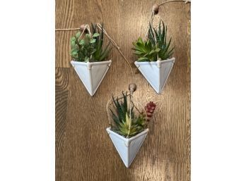Mini White Ceramic Triangle Succulents.  Set Of 3