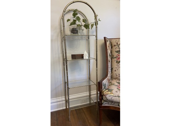 Mid Century Modern Caned Etagere With Glass Shelves , Gold Finish
