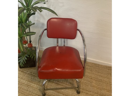 Red Retro  Chrome & Vinyl Swivel Chair