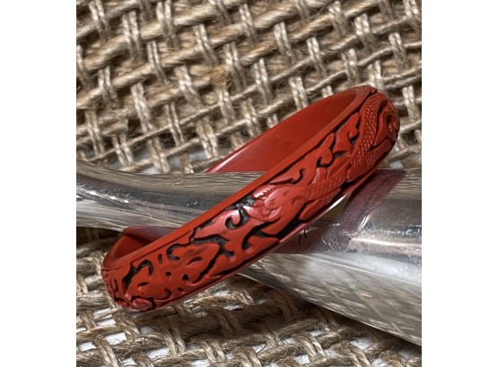 Heavily Carved Bakelite/ Cinnabar(?) Bracelet