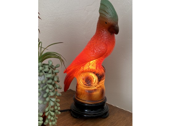 Fantastic 1930s Tiffen Glass Parrot Lamp About 13 Inches Tall