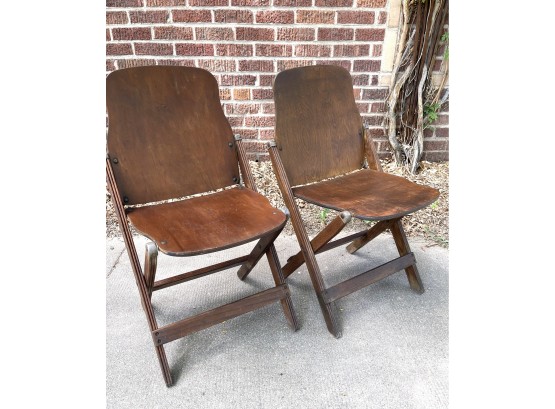 Vintage WW2 Folding Chairs American Seating Company, Grand Rapids Michigan, Set Of 2