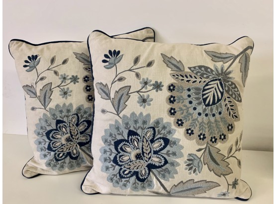 Pair Of Floral  Embroidered Pillows