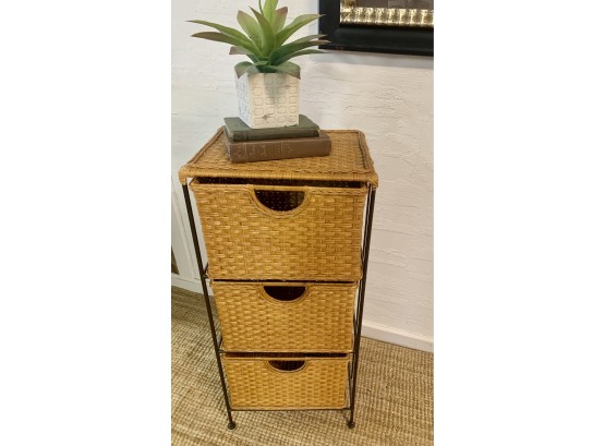 Three Drawer Wicker & Metal Storage Chest /cabinet Approx. 34.5 X 13 X 15 Inches