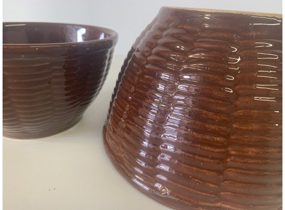 JC Stoneware  Made In The USA Vintage Brown Mixing Bowls Set