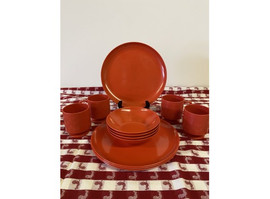 Vintage Red Plastic Tableware