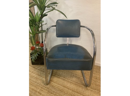 Retro/ Mid Century Chrome & Vinyl Blue  Chair