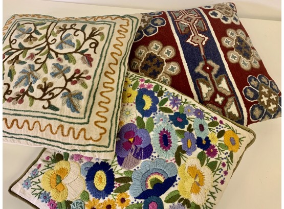 Three Embroidered Pillows
