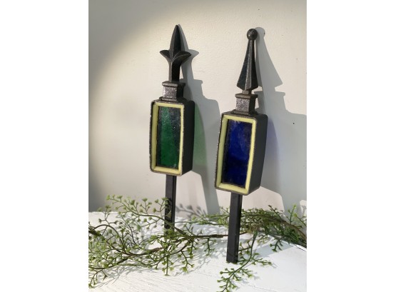 Architectural Detail #2,  Iron And Vintage Colored Glass Post Toppers.