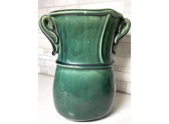 Vintage Green Crackle Pottery Vase.    Pacific Rim Pottery