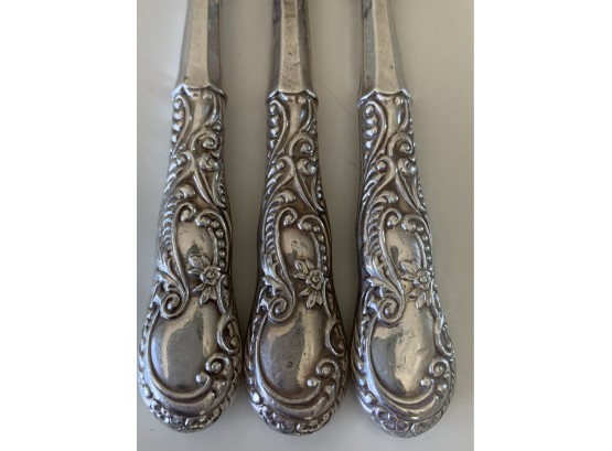 Set Of Three Antique Sterling Silver Knives