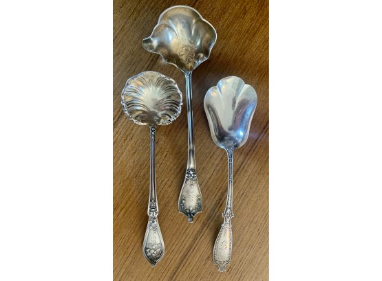 Three  Ornate Antique Sterling Silver Spoons