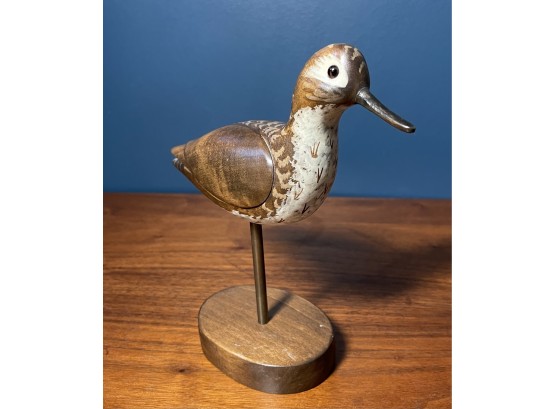 Carved Wood Sandpiper From Wooden Bird Factory, Signed