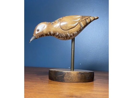Carved Wood Sanderling From Wooden Bird Factory, Signed