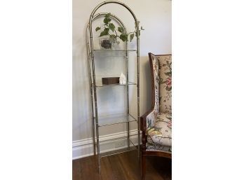 Mid Century Modern Caned Etagere With Glass Shelves , Gold Finish